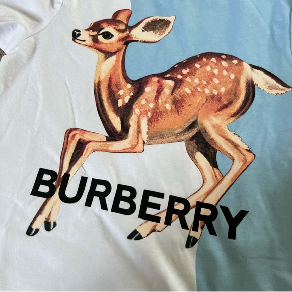 Burberry Deer Printed Graphic Tee Shirt Size 4 - Picture 2 of 6